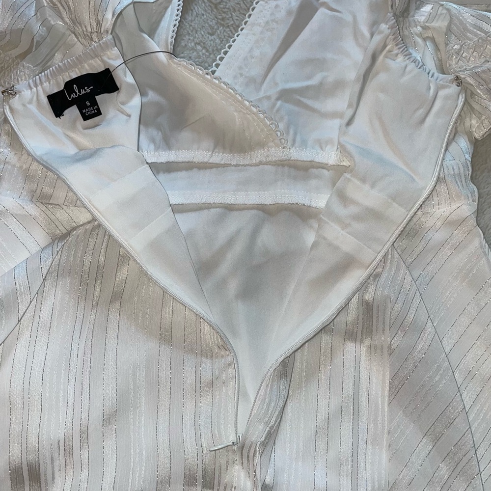 Lulus Adorable Essence White Striped‎ Puff Sleeve Mini Dress - Picture 7 of 9
